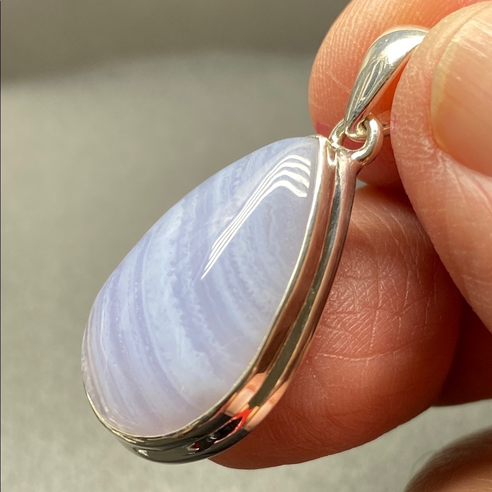 Blue Lace Agate Pendant in Solid Sterling Silver 925 - Picture 4 of 7